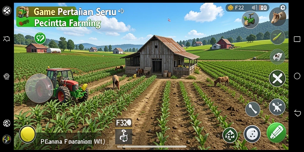 Screenshot gameplay F32 menampilkan aktivitas bertani yang seru.