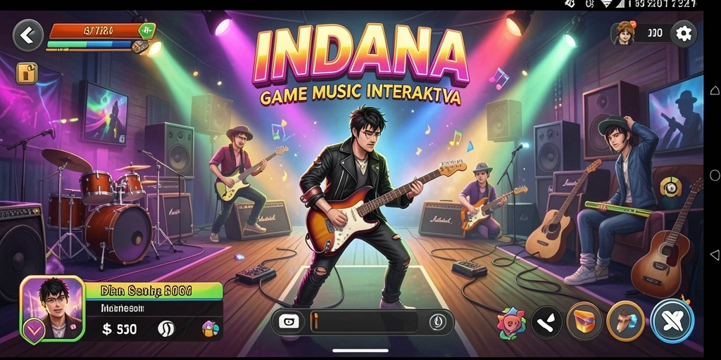 Tampilan screenshot INDAAA menunjukkan pemain sedang menikmati permainan musik.