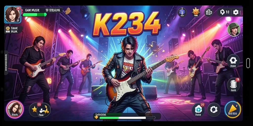 Tampilan gameplay K234 yang seru dan interaktif dengan musik.