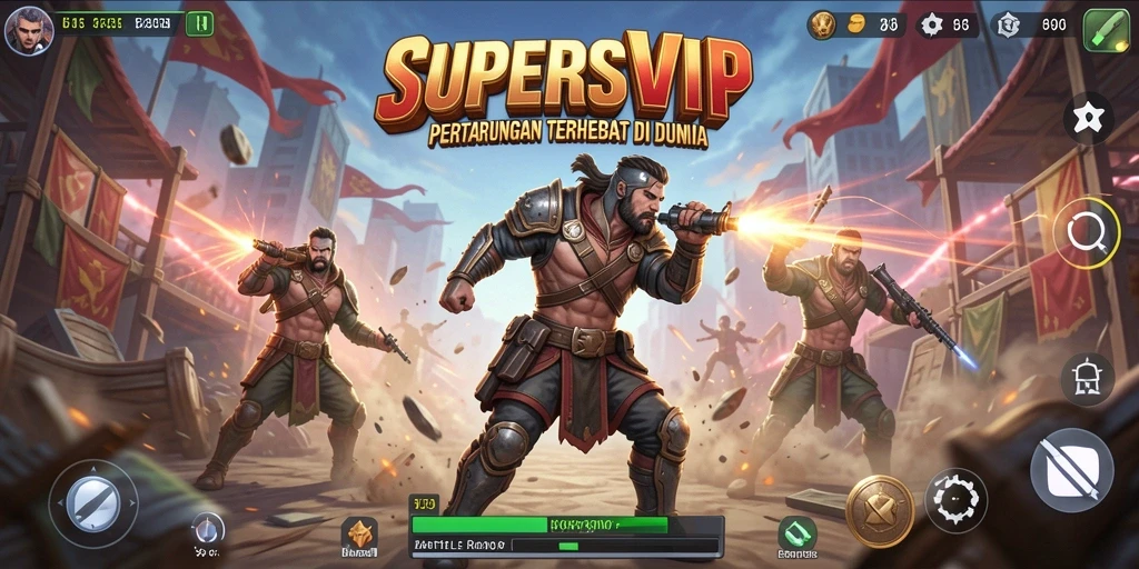 Screenshot utama yang menampilkan aksi seru dalam game Battle Royale